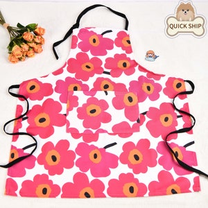 Clearance! Flower Waterproof Sleeveless Apron, Cotton Kitchen Apron with an Adjustable Neck Visible Center Two Pockets with Long Ties