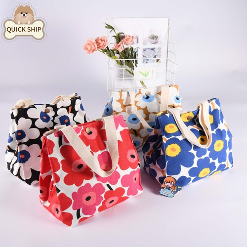 Sac fourre-tout à déjeuner fleuri, Sac fourre-tout en toile fait main, Cabas à lunch d'hiver, Sac à main pour femme, Sac à lunch de travail, Cadeau d'anniversaire, Cadeau de fête des mères