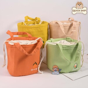 Small Orange/Avocado/Lemon/Peach Insulated Lunch Bag, Keep Warm Lunch Tote, Drawstring Winter Tote Bag for Work, Mother's Day Gift