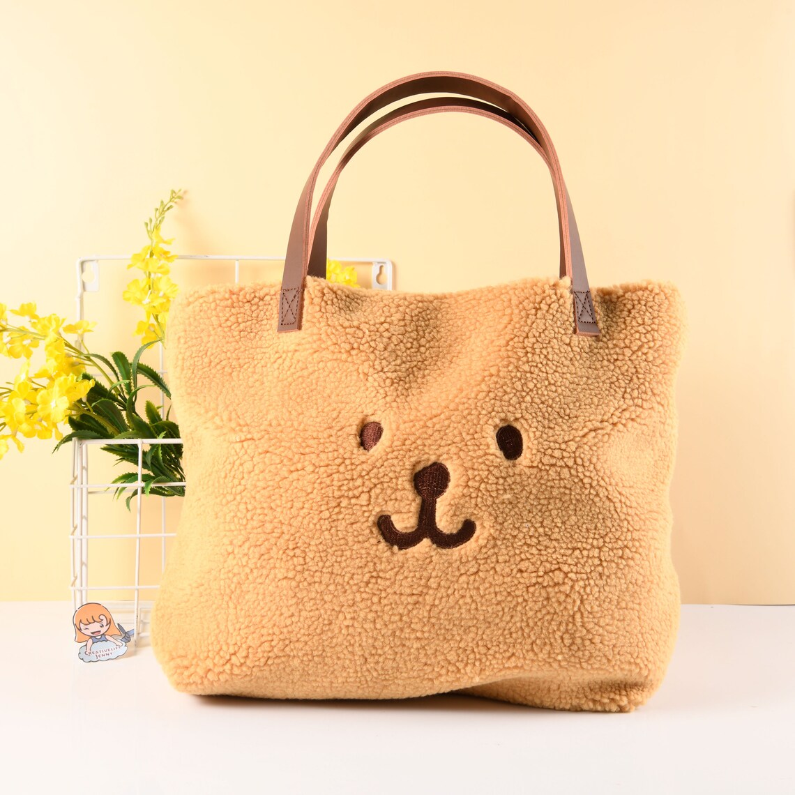 Fluffy Bear Tote Bag White/Brown Bear Shoulder Bag Cute | Etsy