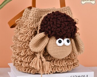 Shaun the Sheep Crochet Tote Bag, Knitted Shoulder Bag, Wool Handbag,  Hobo Bag, Hand Knitted Bag, Easter Gift, Spring Gift, Gift for Her