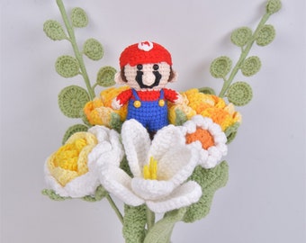 Super Mario Crochet Doll Bouquet for Mother's Day Gift, Handmade Knitted Tulips &Roses for Friend, Classmate,Schoolmate, Ship from NewYork