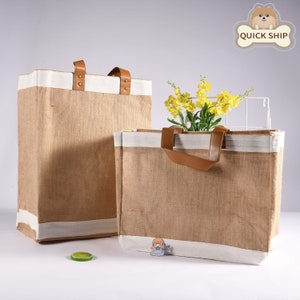 Jute Tote Bag, Eco-Friendly Tote Bag, Shopping Tote, Reusable Storage Bag, Burlap Bag, Spring Bags, Bridesmaid Gift, Wedding Gifts