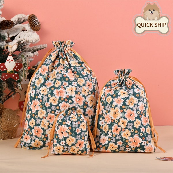 Orange Flowers Gift Bag, Wedding Bag Gift, Durable Drawstring Storage Bag,Winter Fabric Gift,Premium Quality Cotton Bag, Mother's Day Gift