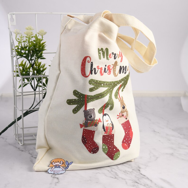 Penguin Funny Christmas Tote Bag Holiday Gift Bag Cute Xmas Gifts Canvas Tote Bag Holiday Totes Merry Christmas Elk Christmas Gift Bag