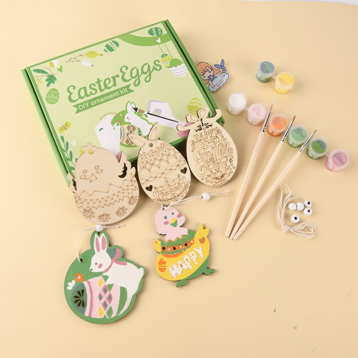 DIY Easter Ornament Kit Easter Eggs Wooden Ornaments Bunny Etsy