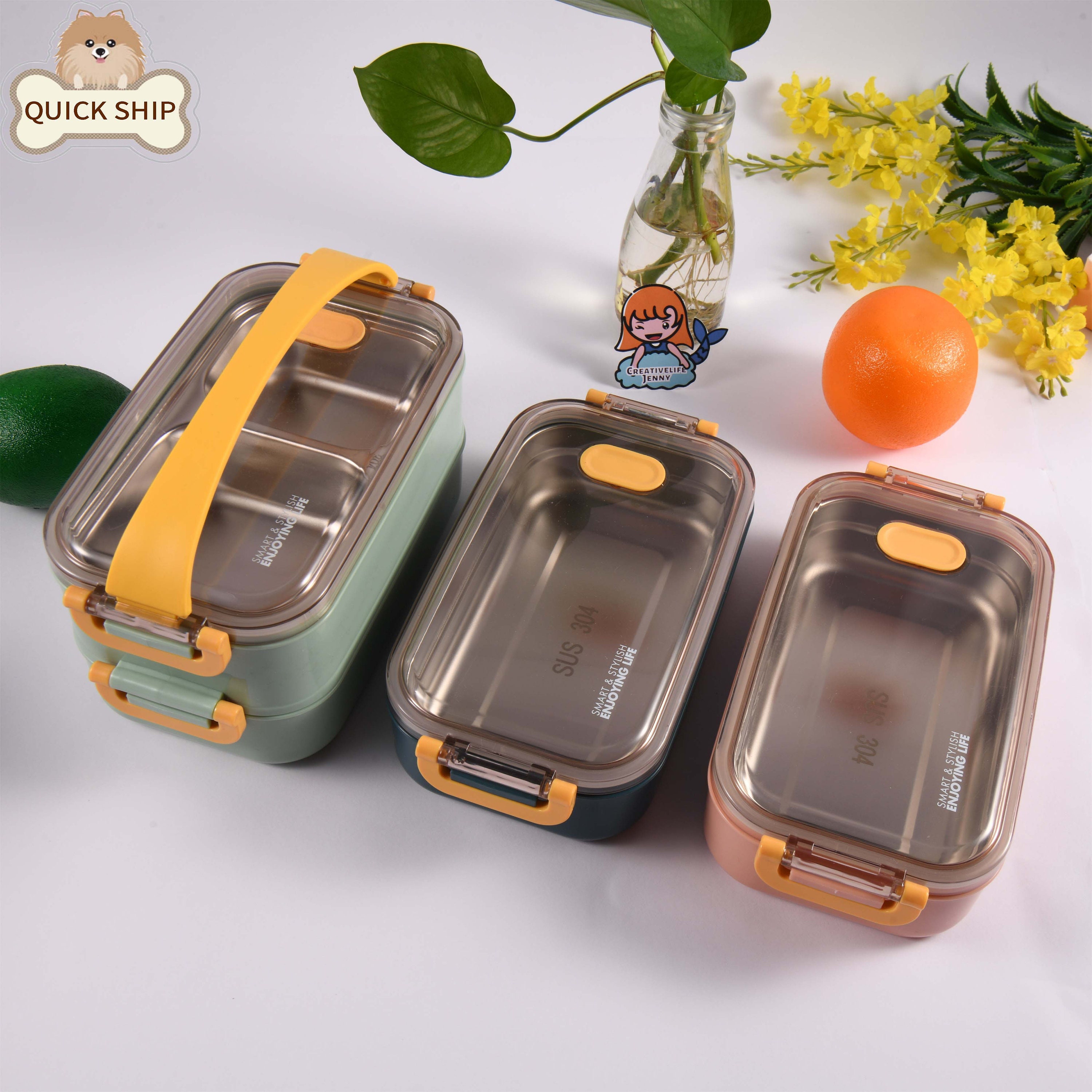 bento box 3 Piece Stackable Bento Box Adult Lunch Box with Cutlery - Hot/Cold  - Separates Ideal Portion Sizes -Dishwasher Safe - AliExpress