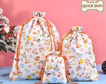 S/M/L Duck And Flowers Gift Bag, Birthday Gift Tote, Drawstring Storage Bag, Cute Fabric Tote, Premium Quality Cotton Bag, Wedding Bag Gift