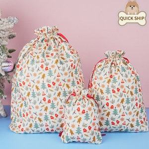 White Valentines Gift Bags,Xmas Gift Bag, Drawstring Storage Bag, Reusable Cotton Bag, Handmade Fabric Gift Wrap, Premium Quality Winter Bag