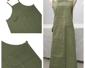 100% Handmade Canvas Apron with Split Legs and Adjustable Cross Shoulder Strap, Aprons with 4 Pockets For family,Ceramic Worker,Chef,Artisan