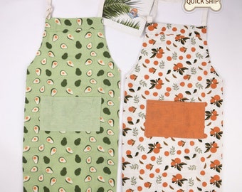 Orange/Avocado/Lemon/Peach Linen Fruit Apron, Apron With Pockets, Garden Work Apron, Winter Apron Gift For Kitchen, Mother's Day Gift