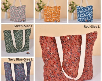 M/L Daisy Corduroy Tote Bag, Eco Shoulder Bag, Cherry Blossoms Tote Bags for Mother's Day Gift Birthday Gift Wedding Anniversary Gifts