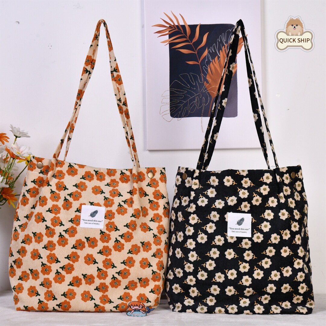 Women Corduroy Shoulder Bags Canvas Lining Leopard Design Eco