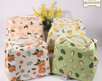 XL Orange/Avocado/Lemon/Peach Insulated Lunch Bag, Fruit Tote Bag With Zipper For Lunch Box, Spring Lunch Bag, Birthday,  Mother's Day Gift