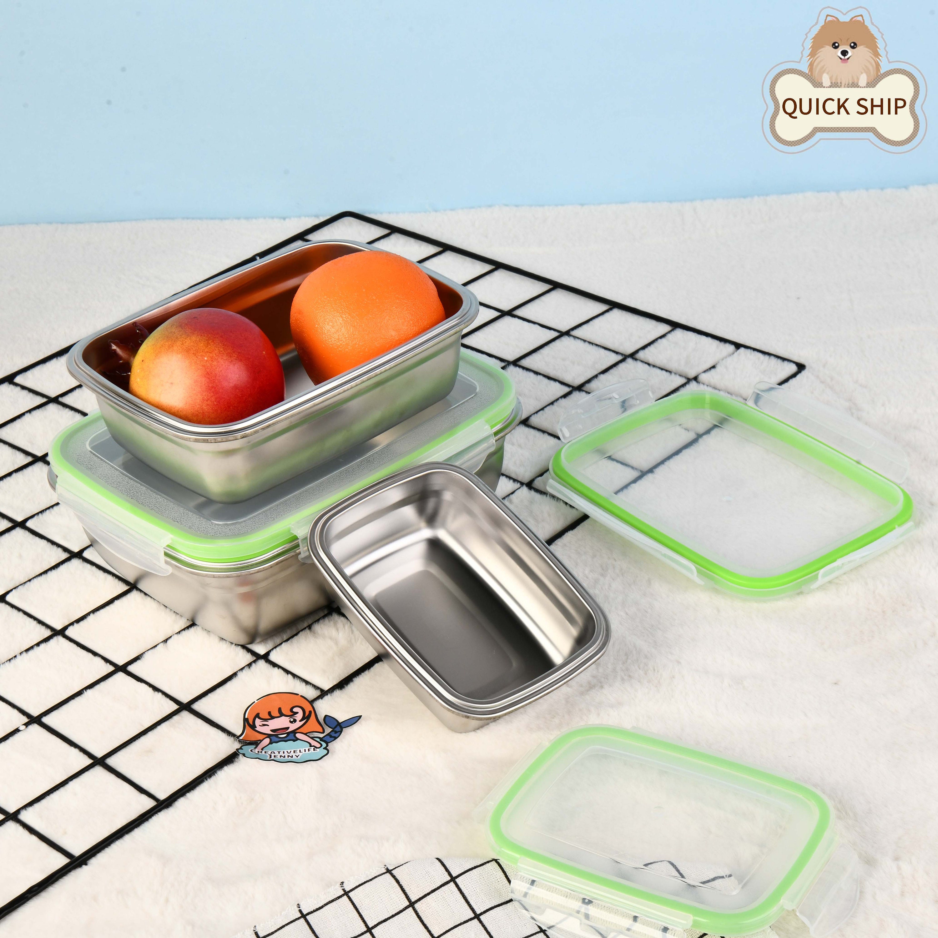 glass food lunch box full partition