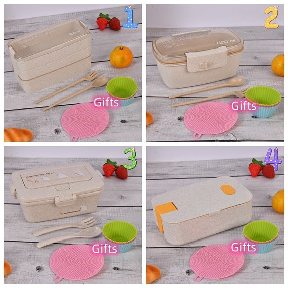 Wheat Straw Lunch Box Set With Utensils - Personalization Available
