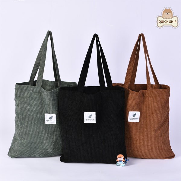 Black/Green/Brown Corduroy Tote, Reusable Canvas Shopping Bag, Shoulder Bags, Christmas Birthday Mother's Day Wedding Anniversary Gifts