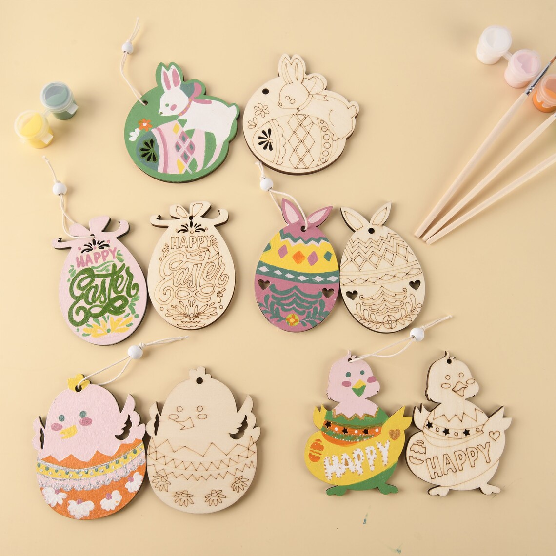 DIY Easter Ornament Kit Easter Eggs Wooden Ornaments Bunny Etsy