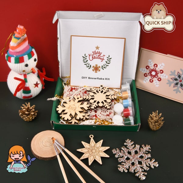 Clearance! DIY Christmas Ornament Kit, Snowflake Painting Kit, Handmade Craft Kit, Christmas Tree Decor,Wooden Christmas Pendant, Tree Decor