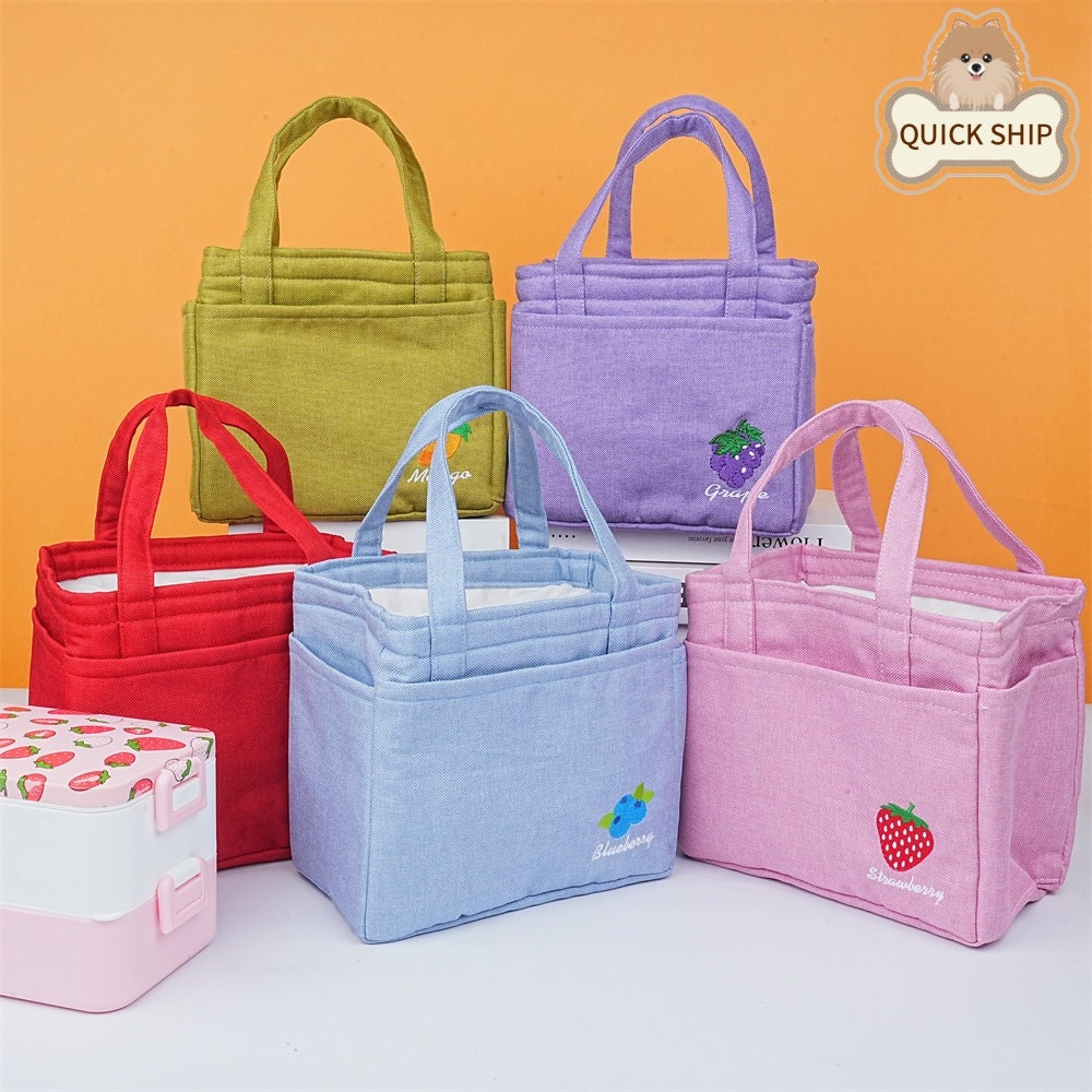 Custom Name Strawberry Reusable Lunch Bag Bento Bag, Zero Waste