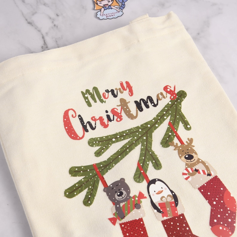 Penguin Funny Christmas Tote Bag Holiday Gift Bag Cute Xmas Gifts Canvas Tote Bag Holiday Totes Merry Christmas Elk Christmas Gift Bag