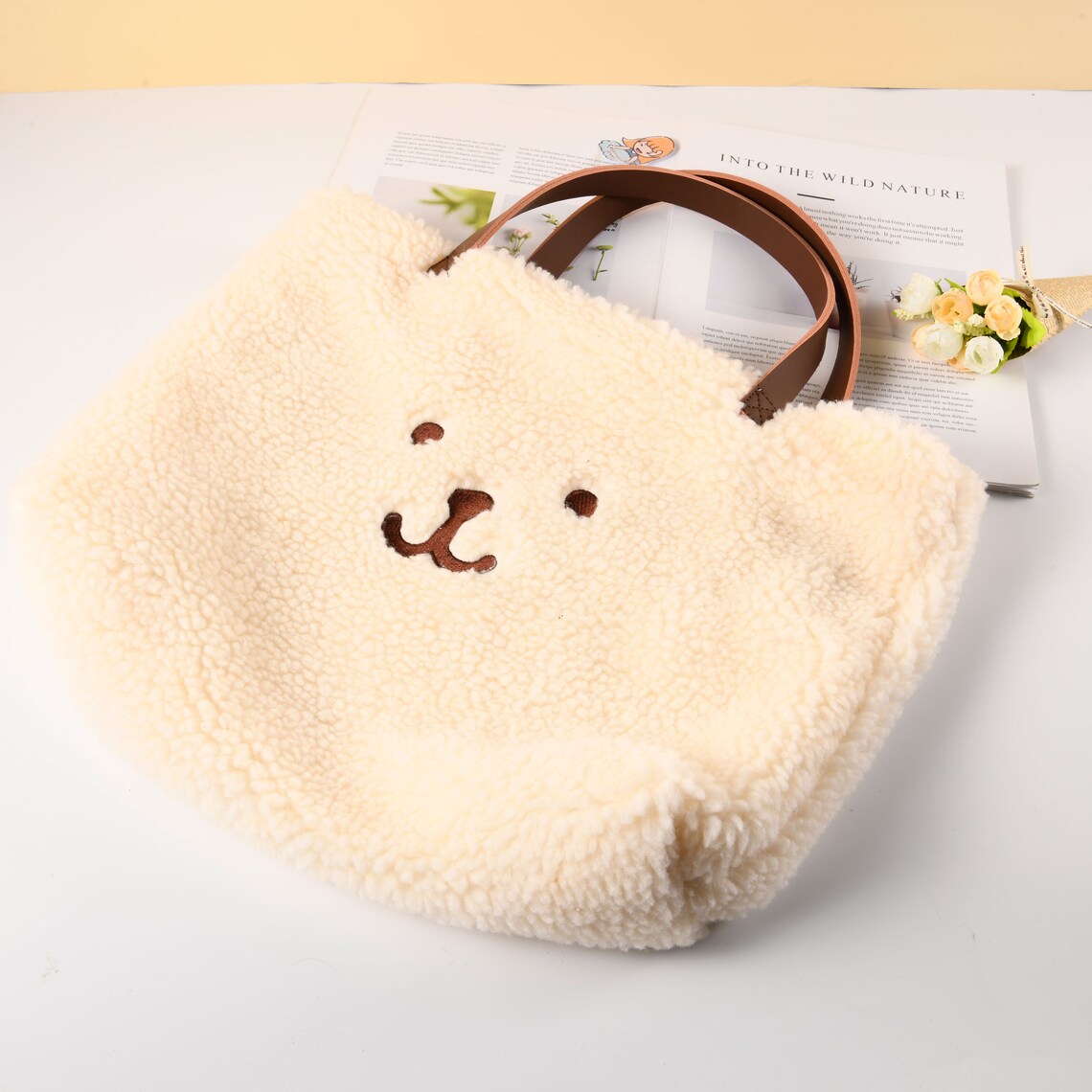 Fluffy Bear Tote Bag White/Brown Bear Shoulder Bag Cute | Etsy