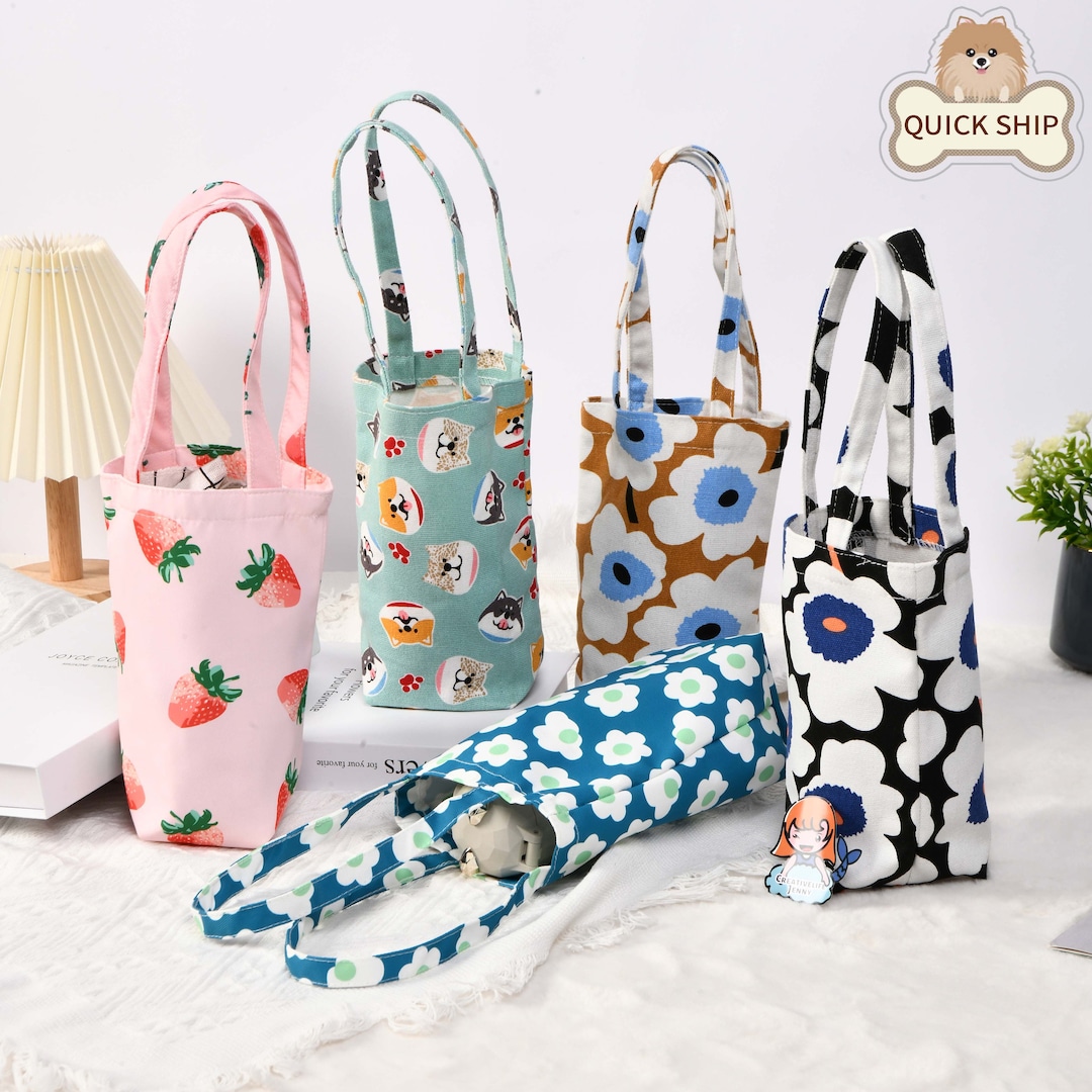 Strawberry Water Bottle Bag, Blue/black/brown Flower Drink Holders ...