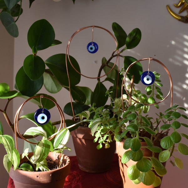 Evil Eye Copper Plant Trellis / Evil Eye Decor / Crystal Plant Trellis / Nazar Boncugu / Plant Stake / Plant Decor