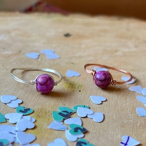 Pink Jade Crystal Ring / Dainty & Minimalist / Sterling Silver, Copper or Silver-Plated