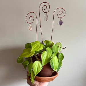 Copper Crystal Houseplant Trellis Sticks & Decor / Plant Stakes / Amethyst, Citrine or Quartz