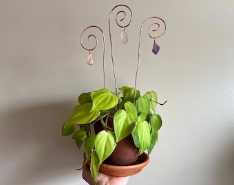 Copper Crystal Houseplant Trellis Sticks & Decor / Plant Stakes / Amethyst, Citrine or Quartz