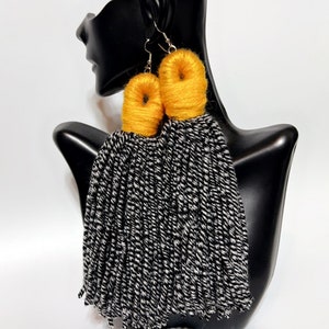 Black Marble Yarn Earrings
