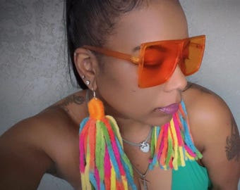 Color puff Yarn Earrings