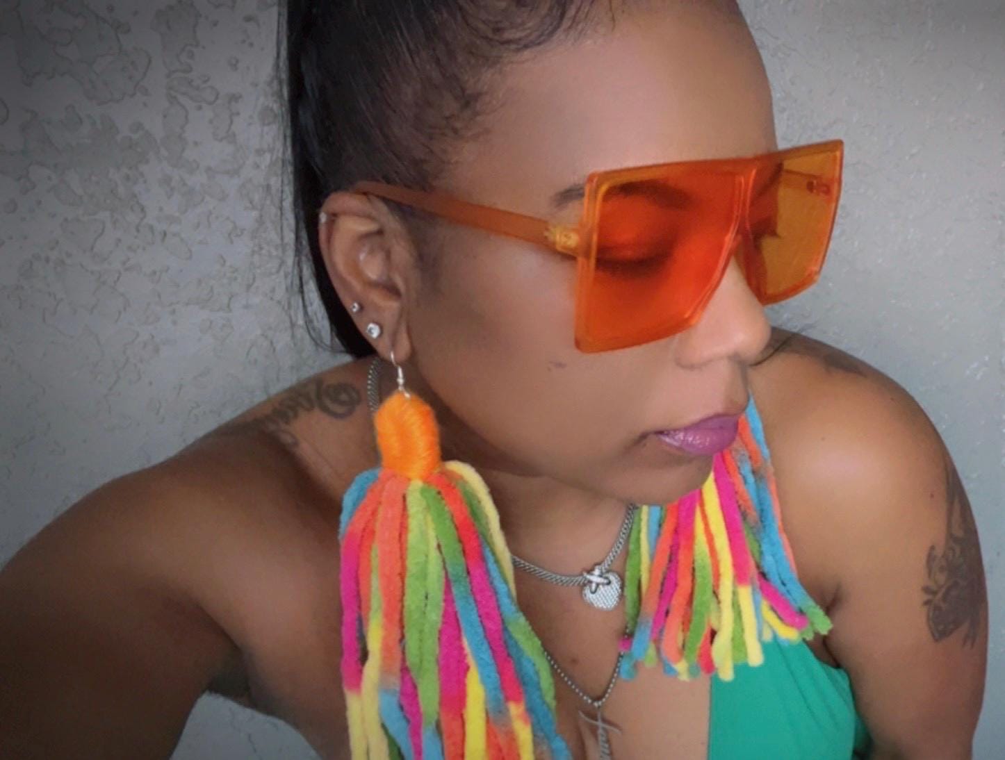 Color puff Yarn Earrings