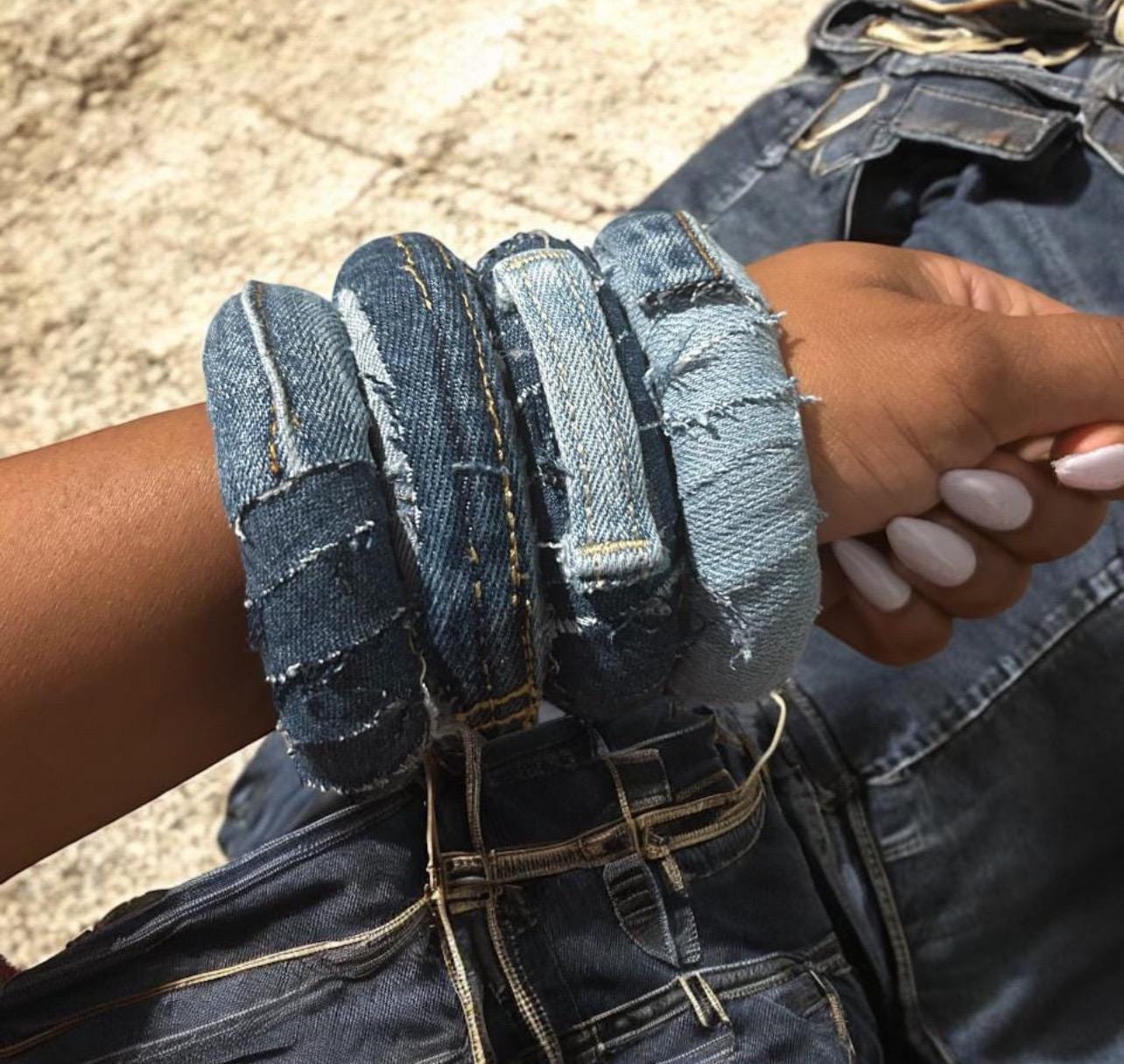 Custom order Handmade denim three pocket Gypsy belt Custom Denim Belt • Handmade Fabric-covered Dress Belt  main image 2