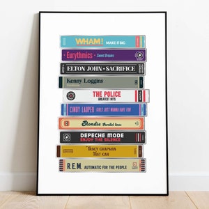 Personalised Cassette case stack print, Retro music poster, Custom favourite song print, Cassette pile Wall art, Mixtape print