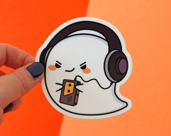 Ghost Vinyl Sticker, Retro Ghost vinyl sticker, Halloween Sticker, Music Ghost Vinyl Sticker, Spooky Laptop decal