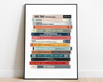 Personalised CD Stack Print, Retro music poster, custom favourite song print, CD Wall Print, Music Poster