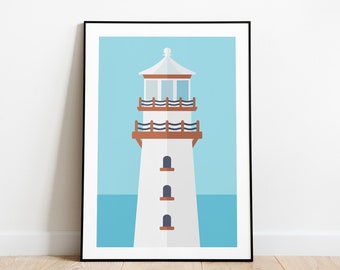 Lighthouse Print, Coastal Wall Art, Seaside Home Decor, Nautical Art Print, Beach Poster, Minimal Wall art, White lighthouse poster