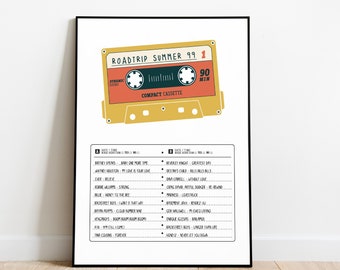 Personalised Mixtape Print, Cassette tape print, Retro Music gift, Music wall decor, Wall art, Wedding gift, First dance poster