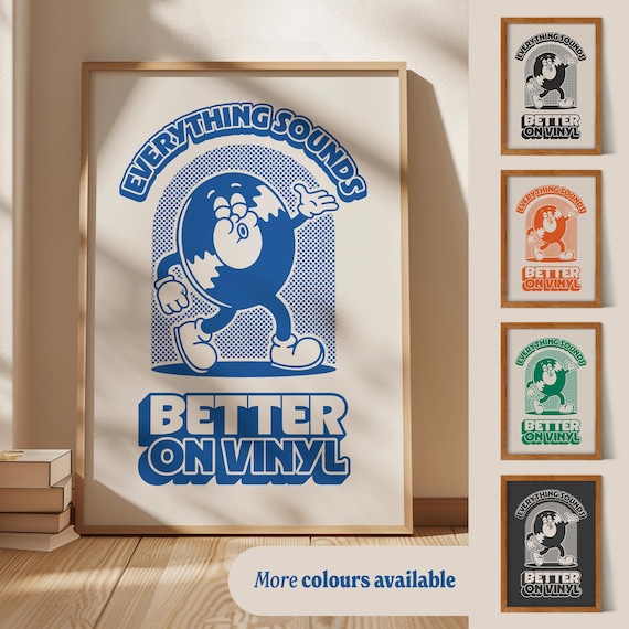 Retro Vinyl Record Print, Music Wall Poster, Rubber Hose Style Art