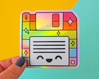 LGBTQ Floppy Disk Sticker, Holographic Retro computer sticker, Queer pride holo sticker, Vinyl die cut sticker, Rainbow sticker