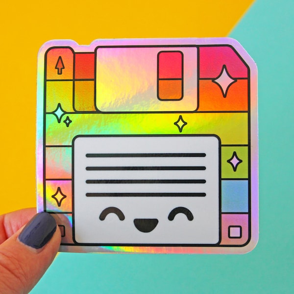 LGBTQ Floppy Disk Sticker, Holographic Retro computer sticker, Queer pride holo sticker, Vinyl die cut sticker, Rainbow sticker