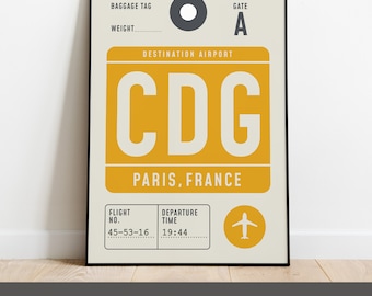 Personalised Vintage Luggage Tag print, Custom Travel poster, Airport wall art, Wedding gift, Anniversary Present, City Landmark Print