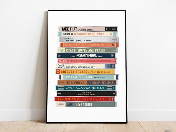 Personalised CD Stack Print, Retro music poster, custom favourite song print, CD Wall Print, Music Poster