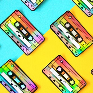LGBTQ Holographic Cassette Sticker, Pride retro laptop decal, Queer pride music sticker, Holographic die cut sticker, Rainbow sticker image 4