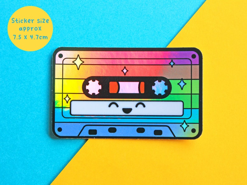 LGBTQ Holographic Cassette Sticker, Pride retro laptop decal, Queer pride music sticker, Holographic die cut sticker, Rainbow sticker image 5