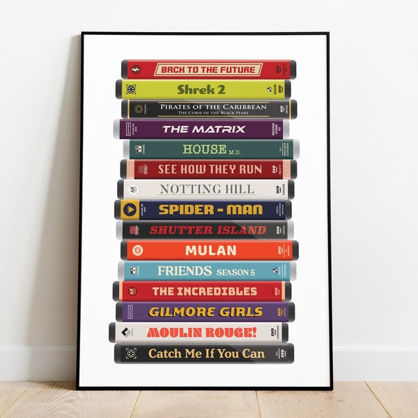 Personalised DVD Stack print, Custom movie poster, Favourite film wall art, Large Poster