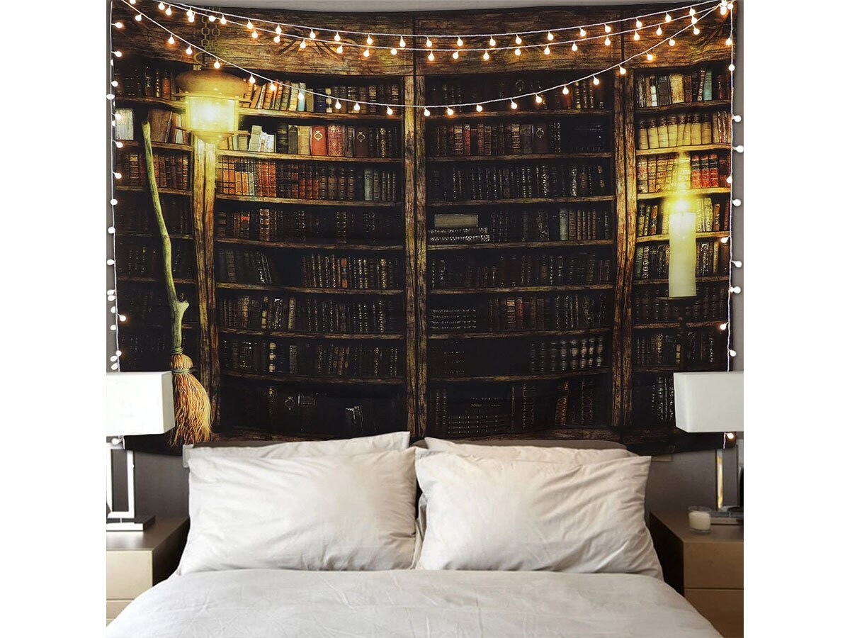 Vintage Library Bookshelf Tapestry Wall Hanging Study Room Etsy