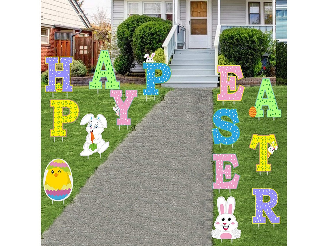 14Pcs Easter Yard Signs Outdoor Lawn DecorationsHappy Easter Etsy
